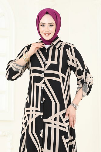 moda selvim طقم بيج وأسود 0337BG354 - Thumbnail