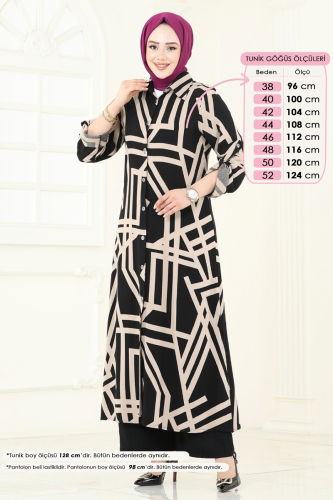 moda selvim طقم بيج وأسود 0337BG354 - Thumbnail