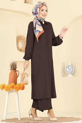 moda selvim طقم بني 0340BG354 - Thumbnail