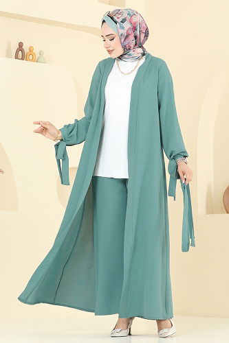 moda selvim طقم أخضر باهت 0344BG354 - Thumbnail