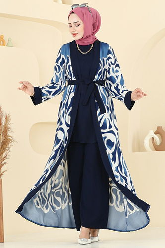 moda selvim Combined 0345BG354 Pattern 1 Indigo - Thumbnail