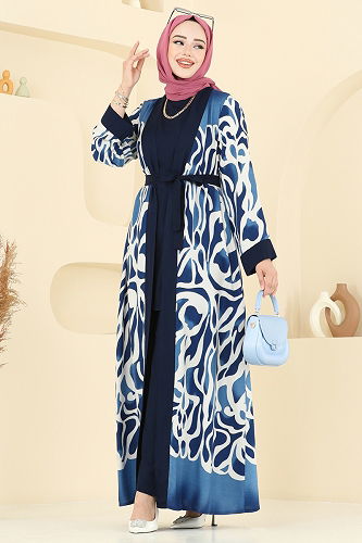 moda selvim طقم نمط 1 أخضر أزرق 0345BG354 - Thumbnail