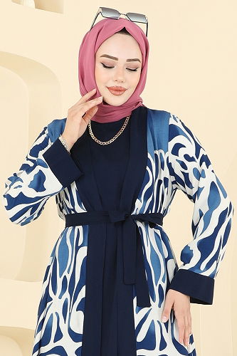 moda selvim طقم نمط 1 أخضر أزرق 0345BG354 - Thumbnail