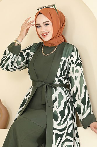 moda selvim طقم نمط 1 أخضر عفني 0345BG354 - Thumbnail