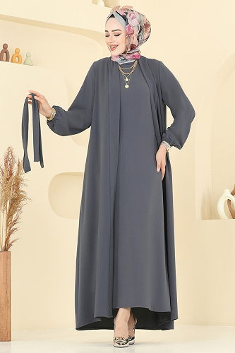 moda selvim طقم رمادي غامق 0347BG354 - Thumbnail