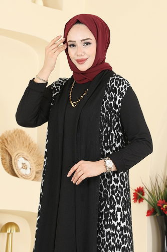 moda selvim طقم النمط 1 أسود 0350ERK1158 - Thumbnail