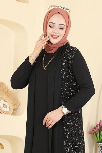 moda selvim طقم النمط 2 أسود 0350ERK1158 - Thumbnail