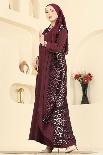 moda selvim Combined 0350ERK1158 Pattern1 Burgundy - Thumbnail