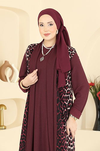 moda selvim طقم نمط 1 خمري 0350ERK1158 - Thumbnail