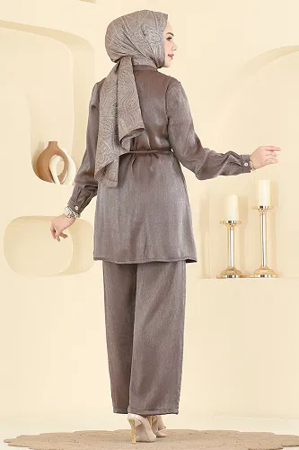 moda selvim طقم بني 0352ERK1158 - Thumbnail