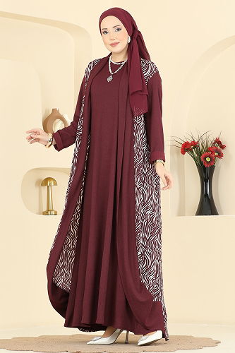 moda selvim طقم خمري 0354ERK1158 - Thumbnail