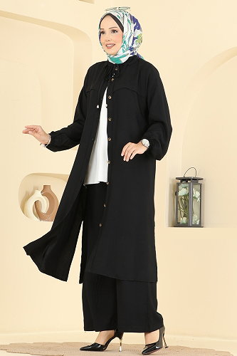 moda selvim طقم أسود 0355BG354 - Thumbnail