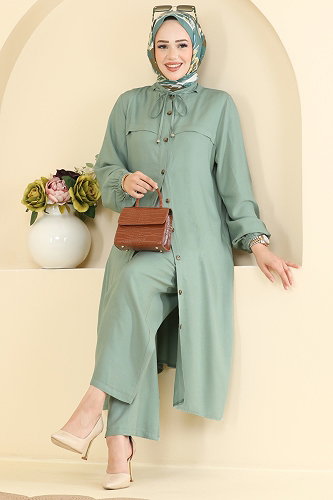 moda selvim طقم أخضر باهت 0355BG354 - Thumbnail