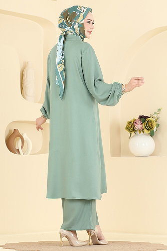 moda selvim طقم أخضر باهت 0355BG354 - Thumbnail