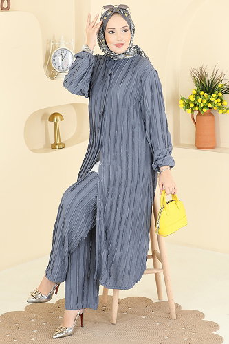 moda selvim طقم رمادي غامق 0356ERK1158 - Thumbnail