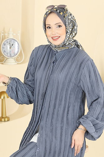 moda selvim طقم رمادي غامق 0356ERK1158 - Thumbnail