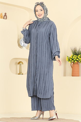 moda selvim طقم رمادي غامق 0356ERK1158 - Thumbnail