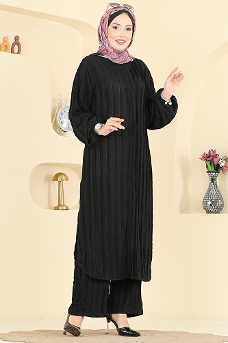 moda selvim طقم أسود 0356ERK1158 - Thumbnail