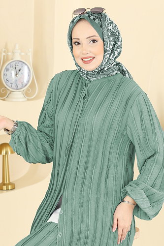 moda selvim طقم أخضر باهت 0356ERK1158 - Thumbnail