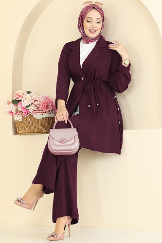 moda selvim طقم خمري 0358BG354 - Thumbnail