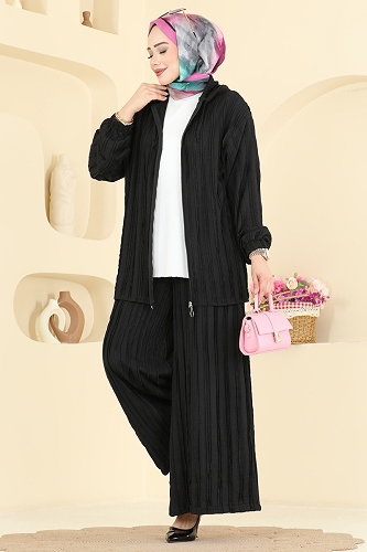 moda selvim طقم أسود 0361BG354 - Thumbnail