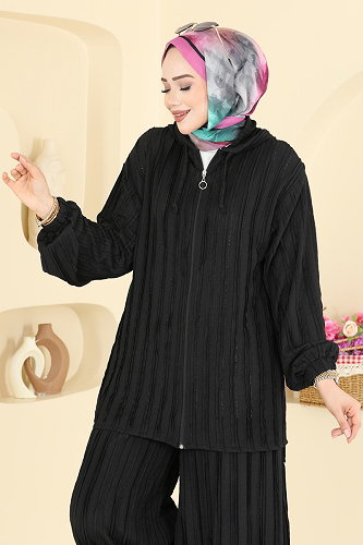 moda selvim طقم أسود 0361BG354 - Thumbnail