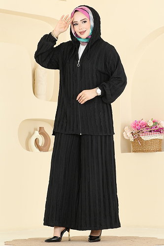 moda selvim طقم أسود 0361BG354 - Thumbnail