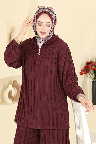 moda selvim طقم خمري 0361BG354 - Thumbnail