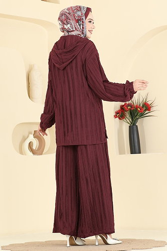 moda selvim طقم خمري 0361BG354 - Thumbnail