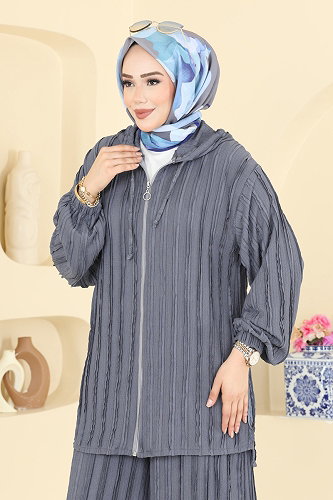 moda selvim طقم رمادي غامق 0361BG354 - Thumbnail