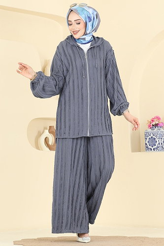 moda selvim طقم رمادي غامق 0361BG354 - Thumbnail