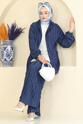 moda selvim طقم كحلي فاتح 0361BG354 - Thumbnail