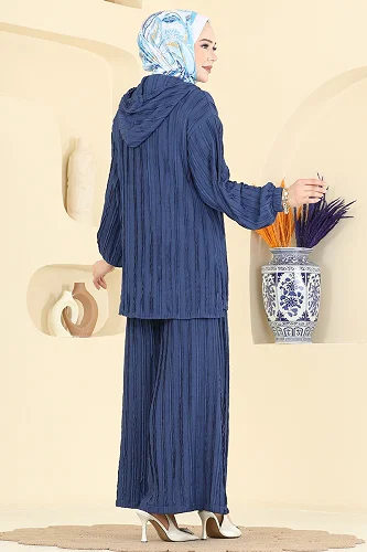 moda selvim طقم كحلي فاتح 0361BG354 - Thumbnail