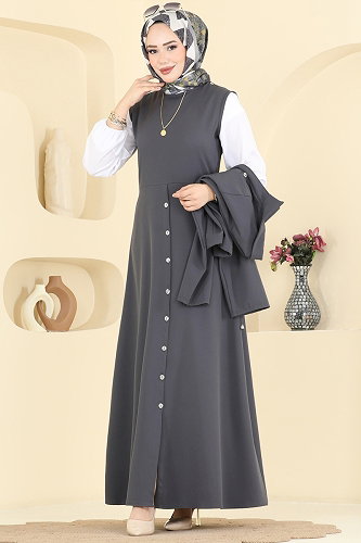 moda selvim طقم رمادي غامق 0362ERK1158 - Thumbnail