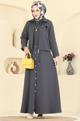 moda selvim طقم رمادي غامق 0362ERK1158 - Thumbnail