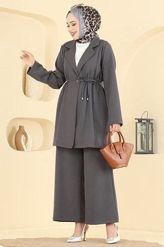 moda selvim طقم رمادي غامق 0366ERK1158 - Thumbnail
