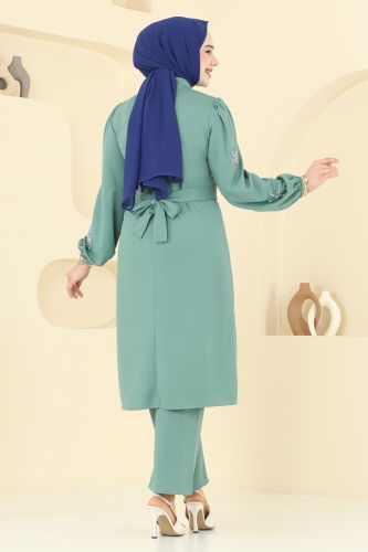 moda selvim طقم أخضر باهت 0408ALG474 - Thumbnail