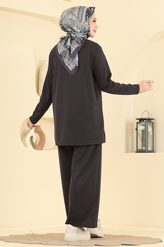 moda selvim طقم رمادي غامق 040MR1078 - Thumbnail