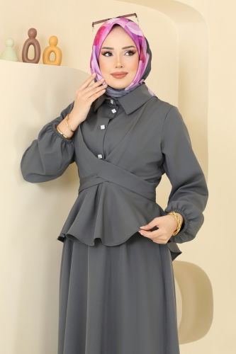 moda selvim طقم رمادي غامق 0684ALG474 - Thumbnail