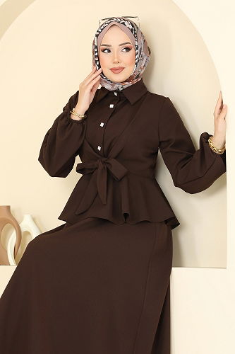 moda selvim طقم بني 0684ALG474 - Thumbnail