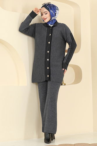 moda selvim طقم رمادي غامق 0690KLB1050 - Thumbnail