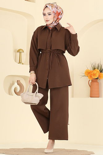 moda selvim طقم بني غامق 0844LVA1173 - Thumbnail