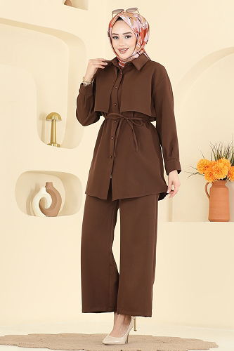 moda selvim طقم بني غامق 0844LVA1173 - Thumbnail