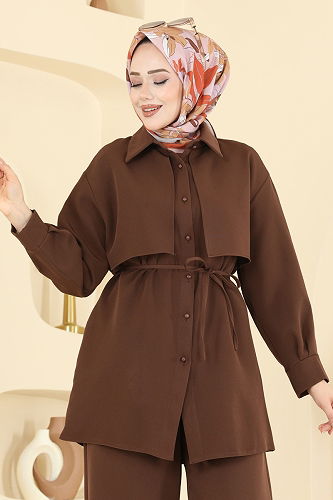 moda selvim طقم بني غامق 0844LVA1173 - Thumbnail