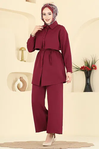 moda selvim Combined 0844LVA1173 Burgundy - Thumbnail