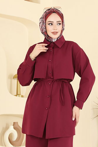 moda selvim طقم خمري 0844LVA1173 - Thumbnail