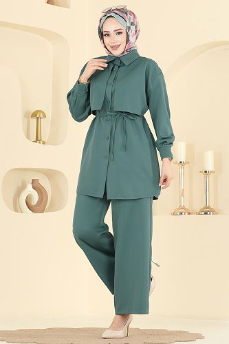 moda selvim طقم أخضر عفني 0844LVA1173 - Thumbnail