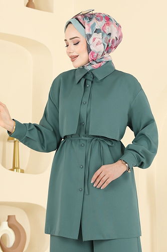 moda selvim طقم أخضر عفني 0844LVA1173 - Thumbnail