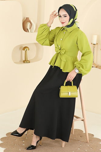 moda selvim طقم فسفوري & أسود 0845LVA1173 - Thumbnail