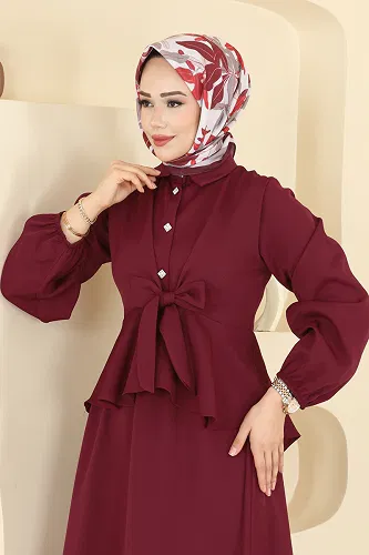 moda selvim طقم خمري 0845LVA1173 - Thumbnail